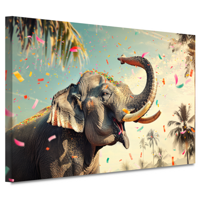 Popart Olifant met Confetti canvas