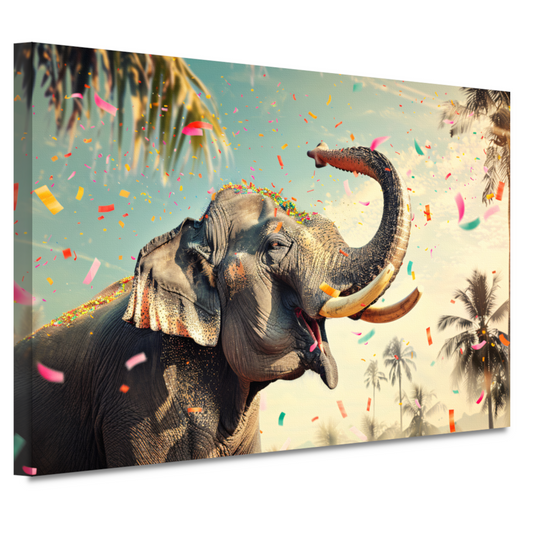 Popart Olifant met Confetti canvas