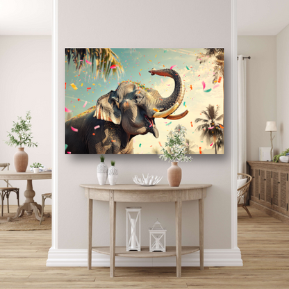 Popart Olifant met Confetti canvas