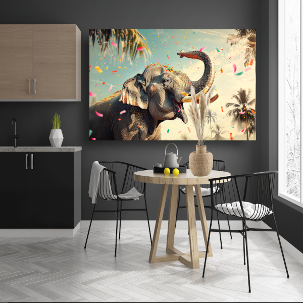 Popart Olifant met Confetti canvas