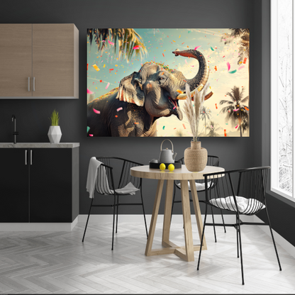 Popart Olifant met Confetti canvas
