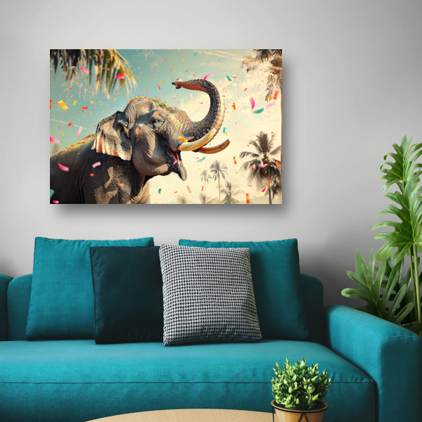 Popart Olifant met Confetti canvas