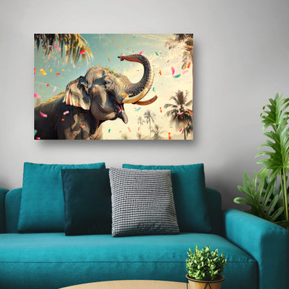 Popart Olifant met Confetti canvas