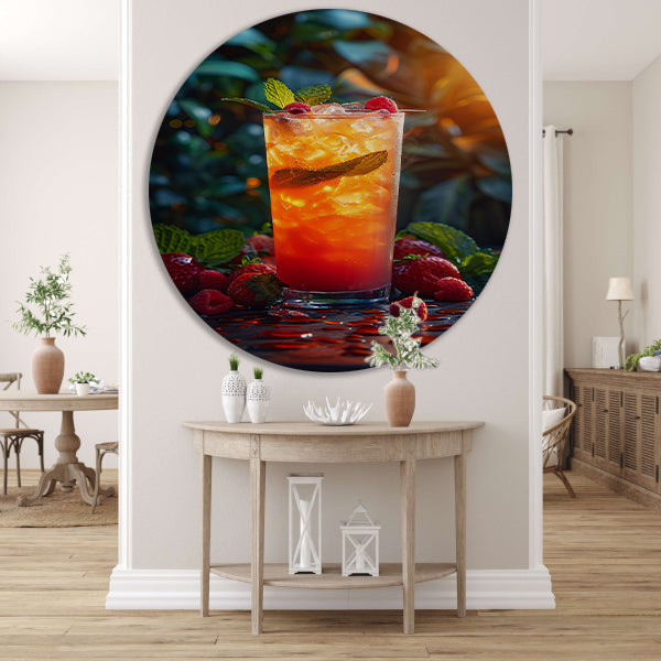 Verfrissende cocktail met rood fruit en munt aluminium muurcirkel
