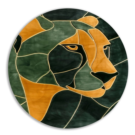 Cheeta in glas-in-lood stijl schilderij aluminium muurcirkel