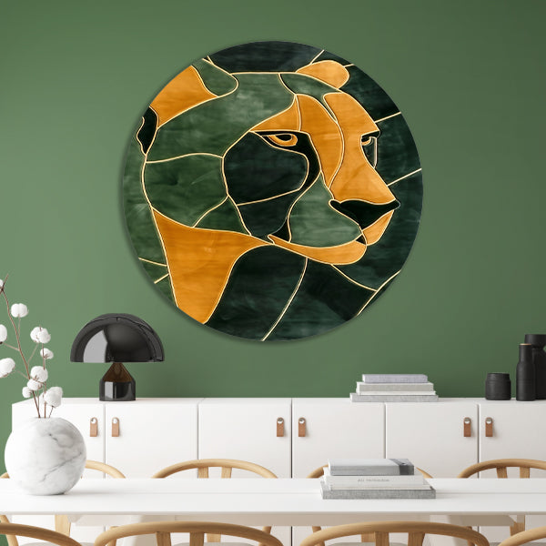 Cheeta in glas-in-lood stijl schilderij aluminium muurcirkel