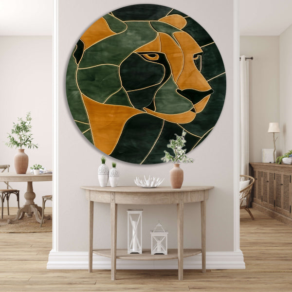 Cheeta in glas-in-lood stijl schilderij aluminium muurcirkel