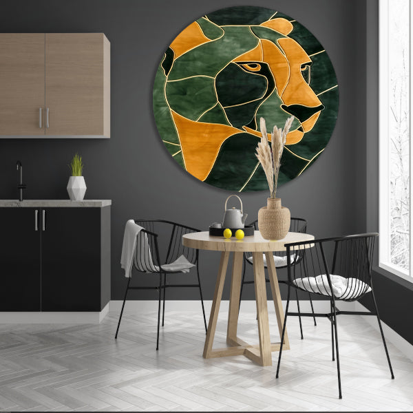 Cheeta in glas-in-lood stijl schilderij aluminium muurcirkel