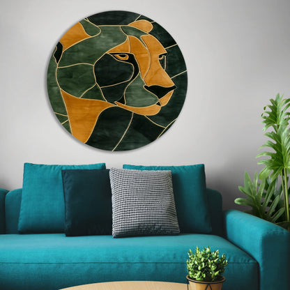 Cheeta in glas-in-lood stijl schilderij aluminium muurcirkel