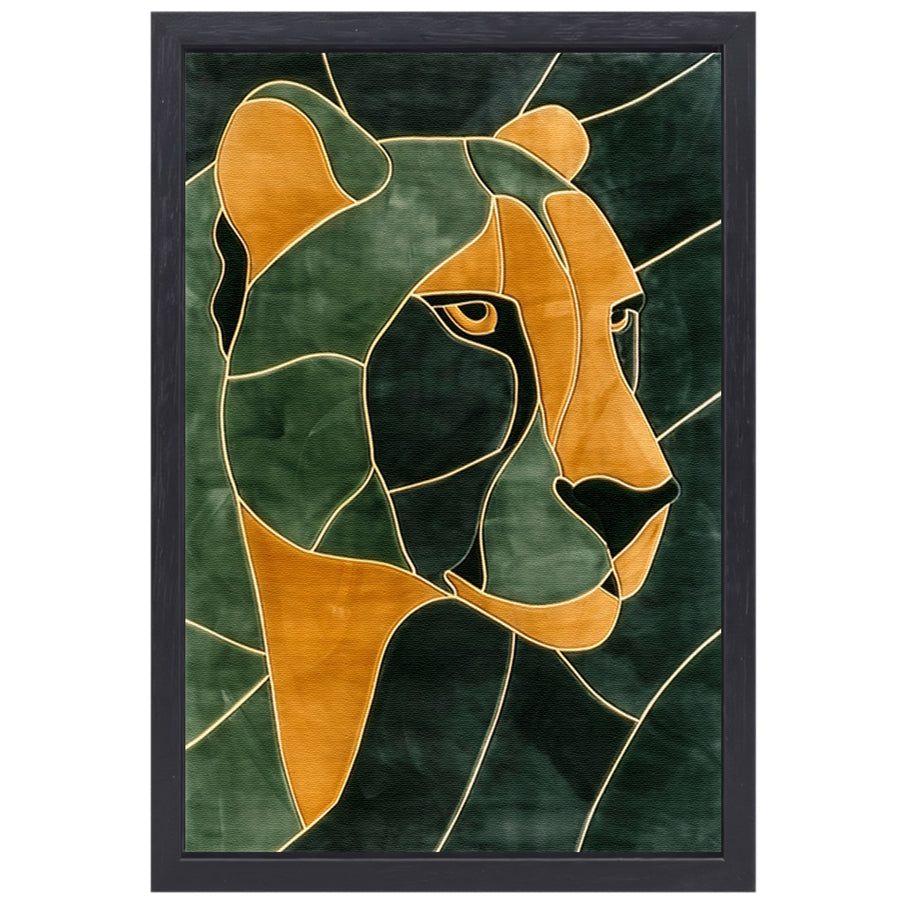 Cheeta in glas-in-lood stijl schilderij canvas met baklijst
