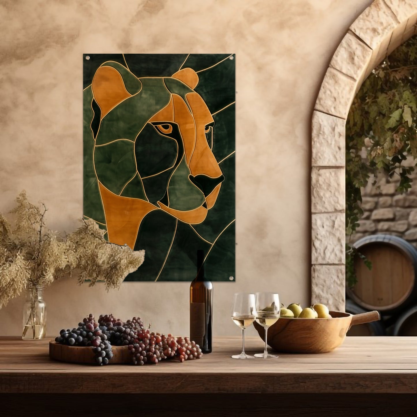 Cheeta in glas-in-lood stijl schilderij tuinposter