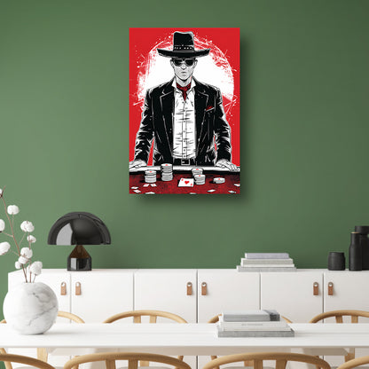 Stoere cowboy met pokerchips in zwart-wit poster