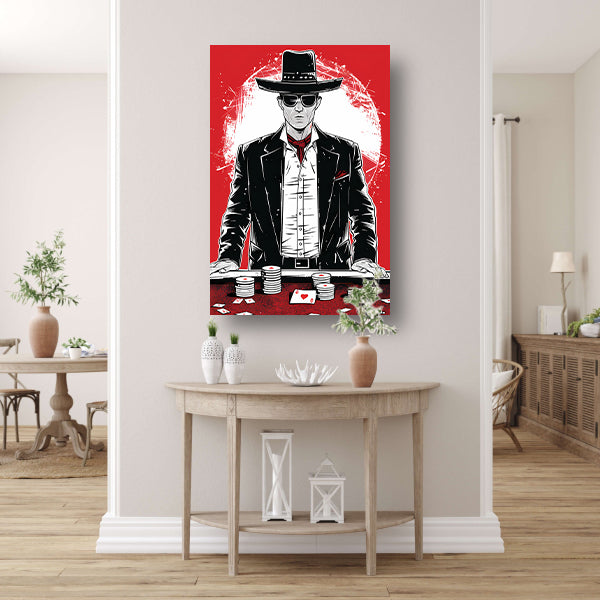 Stoere cowboy met pokerchips in zwart-wit poster