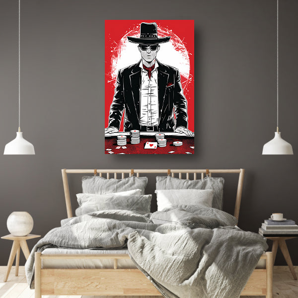 Stoere cowboy met pokerchips in zwart-wit acrylglas