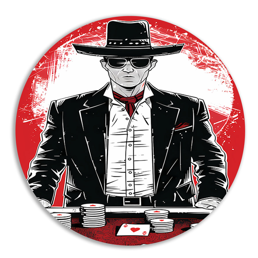 Stoere cowboy met pokerchips in zwart-wit forex muurcirkel