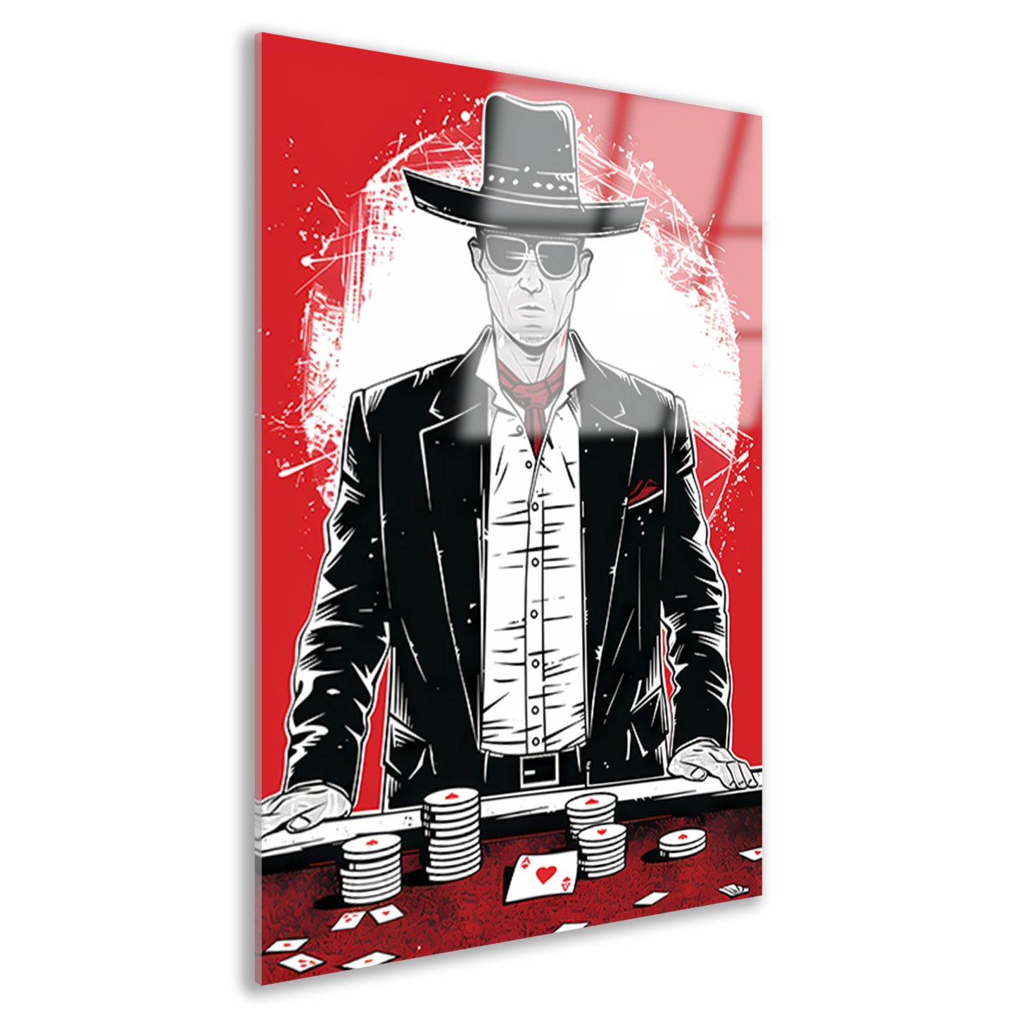 Stoere cowboy met pokerchips in zwart-wit acrylglas