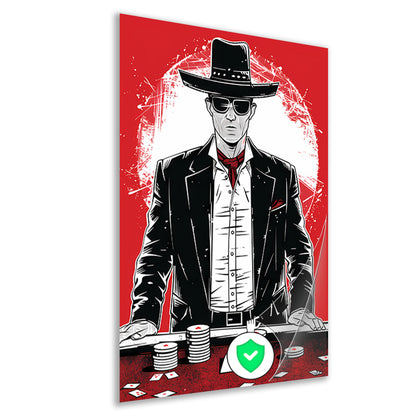 Stoere cowboy met pokerchips in zwart-wit poster