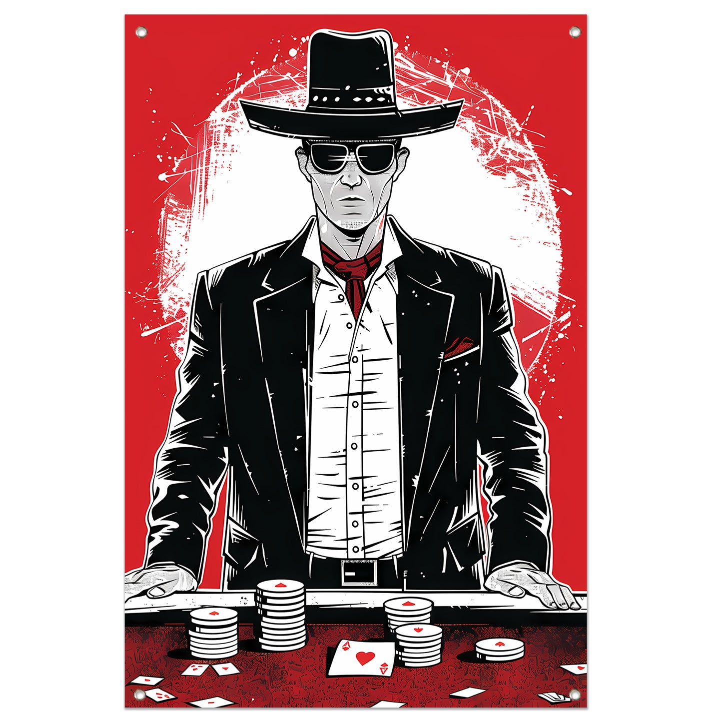 Stoere cowboy met pokerchips in zwart-wit tuinposter