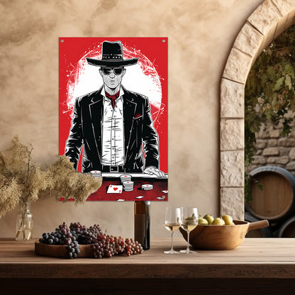 Stoere cowboy met pokerchips in zwart-wit tuinposter