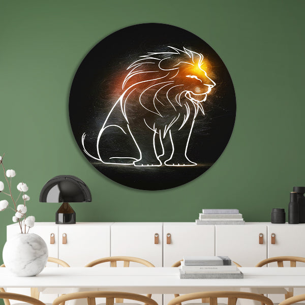 Majestueuze Leeuw Minimale Lijnkunst aluminium muurcirkel