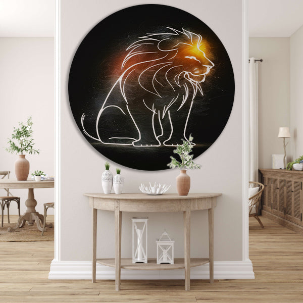 Majestueuze Leeuw Minimale Lijnkunst aluminium muurcirkel