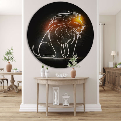 Majestueuze Leeuw Minimale Lijnkunst aluminium muurcirkel