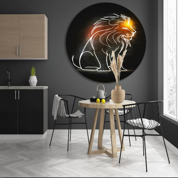 Majestueuze Leeuw Minimale Lijnkunst aluminium muurcirkel