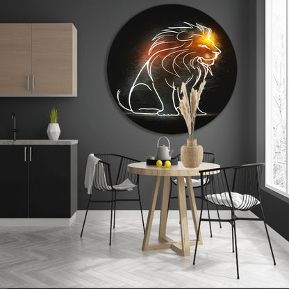 Majestueuze Leeuw Minimale Lijnkunst aluminium muurcirkel