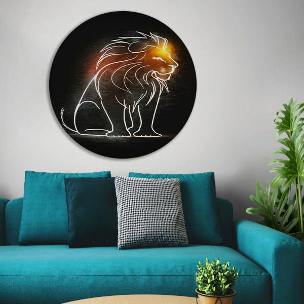 Majestueuze Leeuw Minimale Lijnkunst aluminium muurcirkel