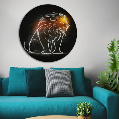 Majestueuze Leeuw Minimale Lijnkunst aluminium muurcirkel
