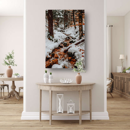 Bevroren Rivier in Winterbos poster