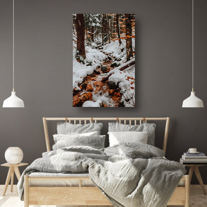 Bevroren Rivier in Winterbos poster