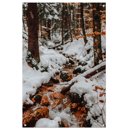 Bevroren Rivier in Winterbos tuinposter
