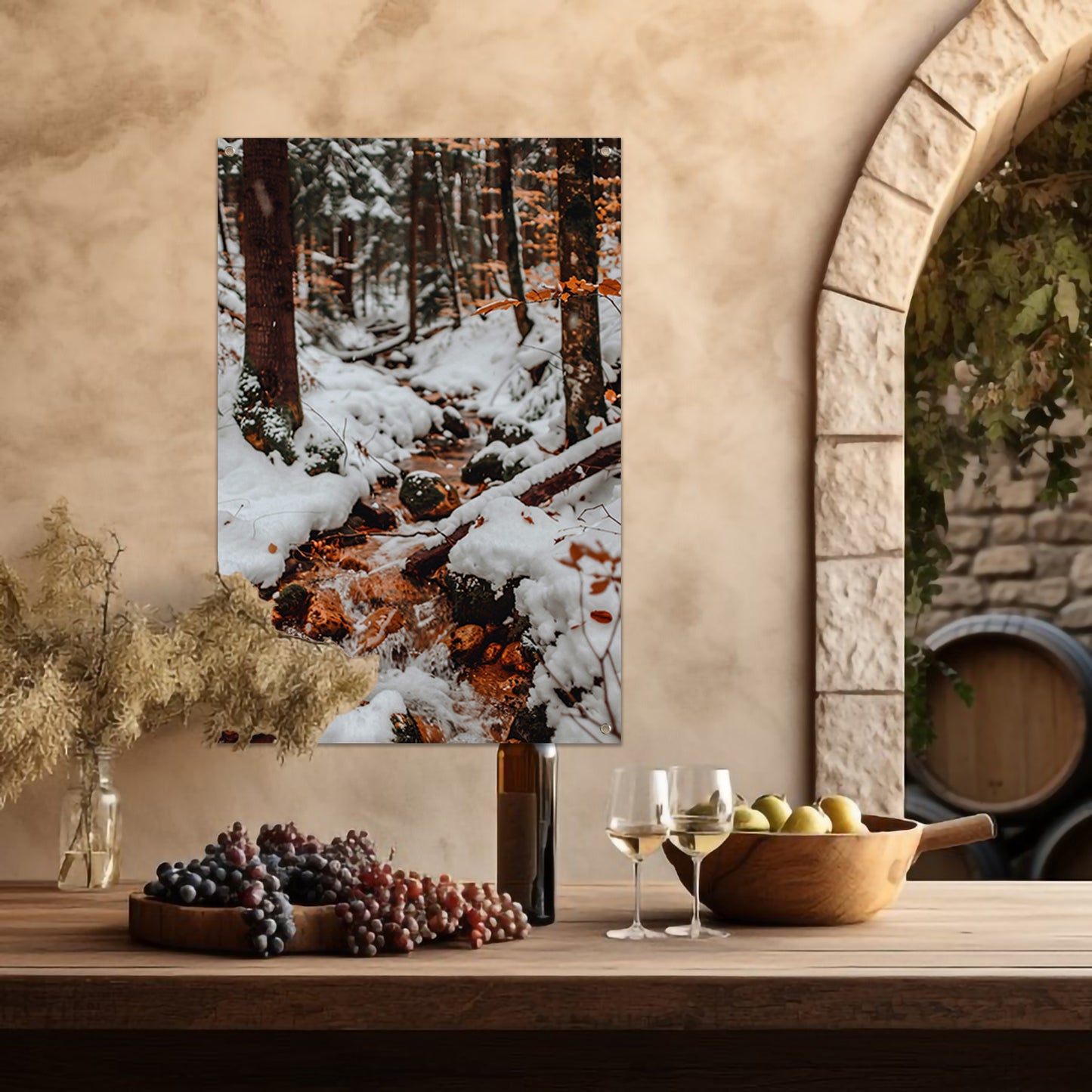 Bevroren Rivier in Winterbos tuinposter