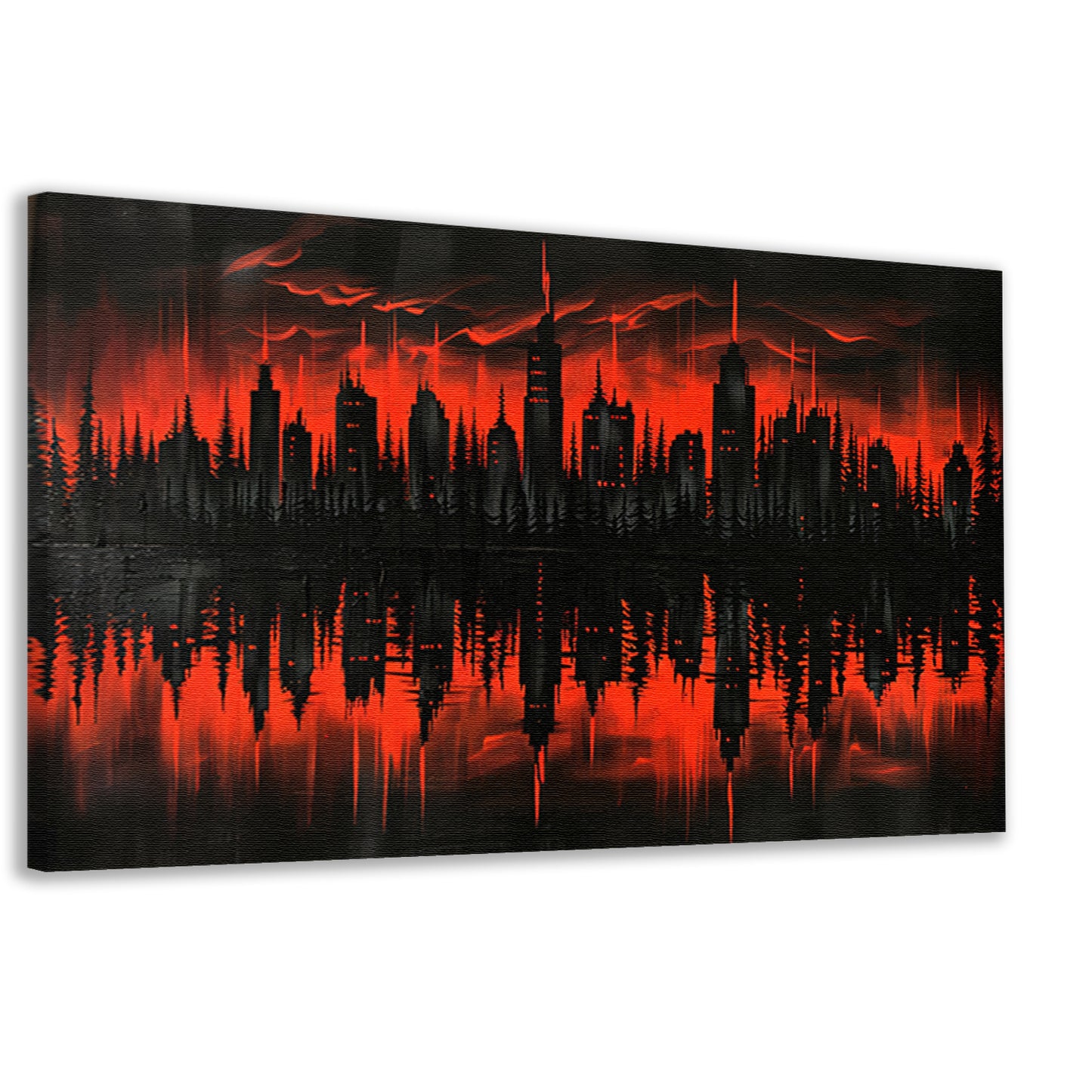 Rood-zwarte stadssilhouet bij zonsondergang canvas