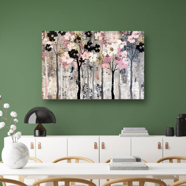 Abstracte moderne bomen met bloemen canvas
