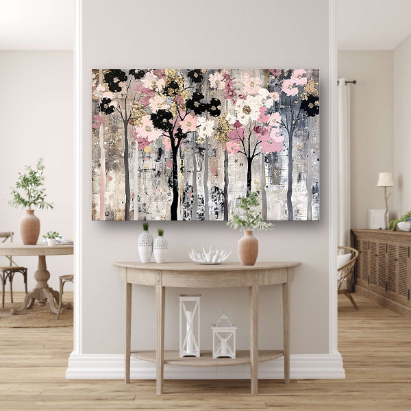 Abstracte moderne bomen met bloemen canvas