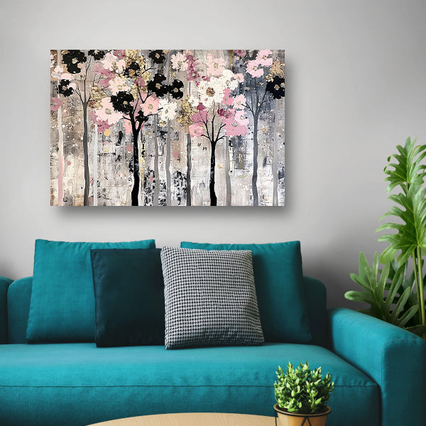 Abstracte moderne bomen met bloemen canvas