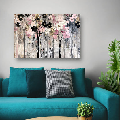 Abstracte moderne bomen met bloemen canvas
