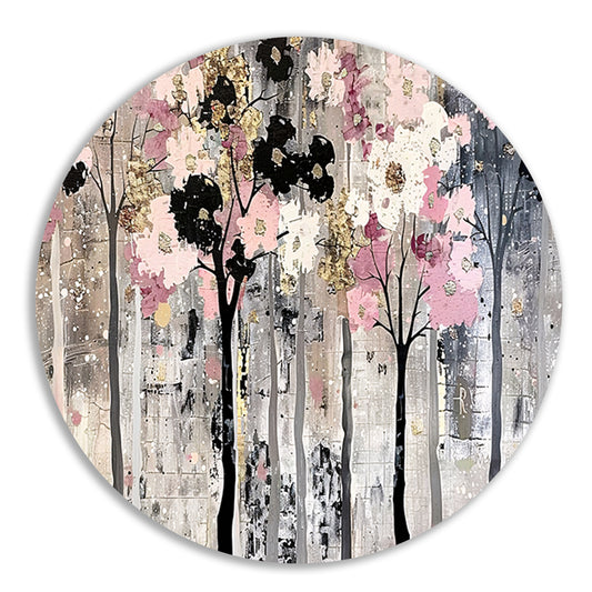 Abstracte moderne bomen met bloemen aluminium muurcirkel