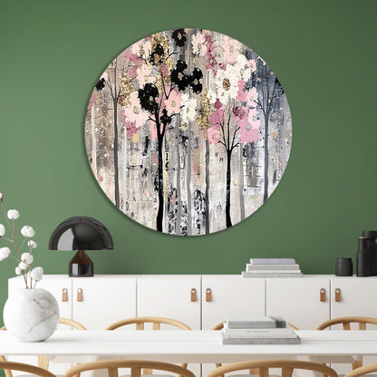 Abstracte moderne bomen met bloemen aluminium muurcirkel
