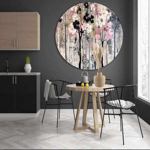 Abstracte moderne bomen met bloemen aluminium muurcirkel