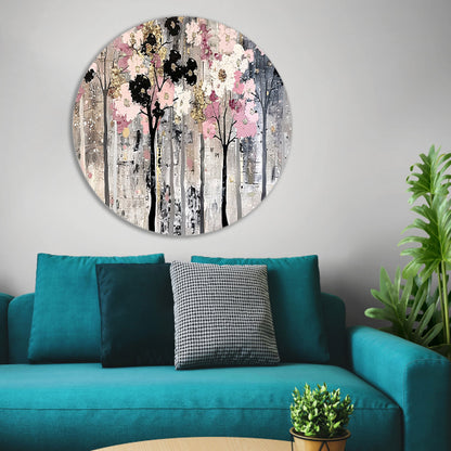 Abstracte moderne bomen met bloemen aluminium muurcirkel