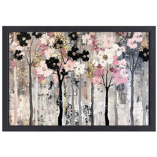 Abstracte moderne bomen met bloemen canvas met baklijst