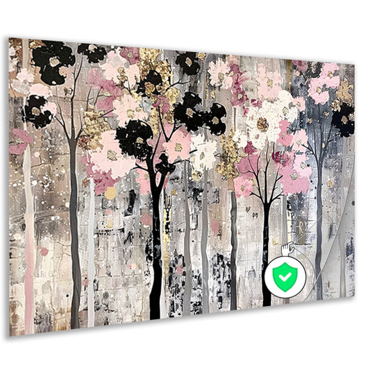 Abstracte moderne bomen met bloemen poster