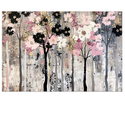 Abstracte moderne bomen met bloemen tuinposter