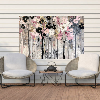 Abstracte moderne bomen met bloemen tuinposter