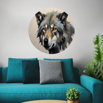 Intense Blik van een Abstracte Wolf aluminium muurcirkel