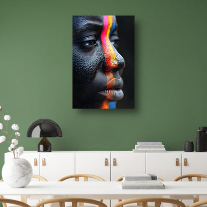 Dynamisch Gezicht met Kleurrijk Regendruppels canvas met baklijst