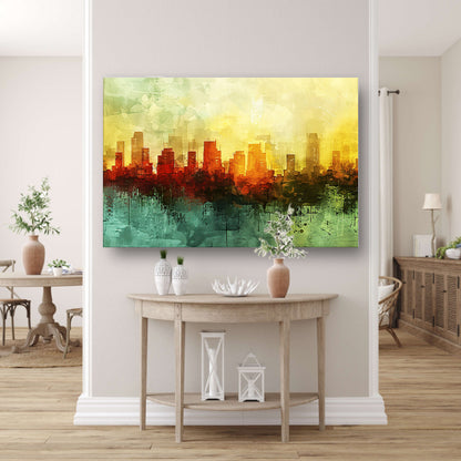 Digitale abstracte kunst van stadslandschap canvas met baklijst